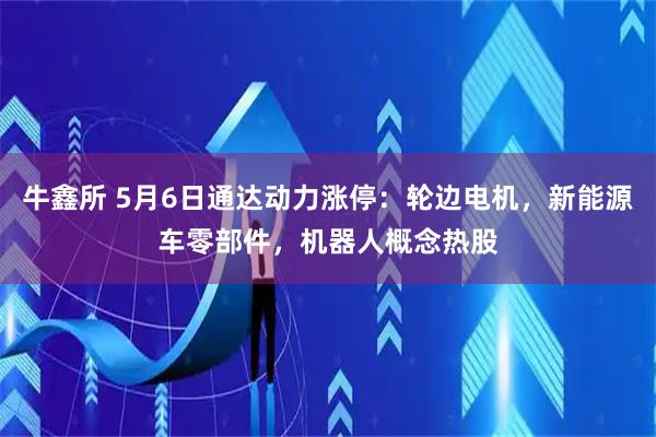 牛鑫所 5月6日通达动力涨停：轮边电机，新能源车零部件，机器人概念热股