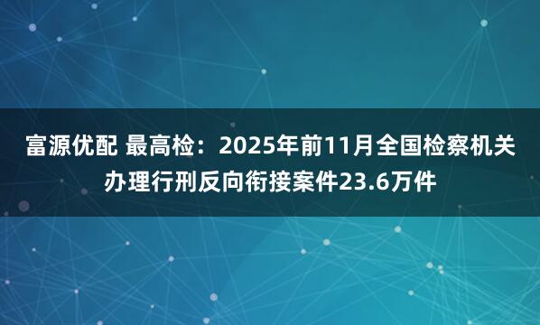 富源优配 最高检：2025年前11月全国检察机关办理行刑反向衔接案件23.6万件